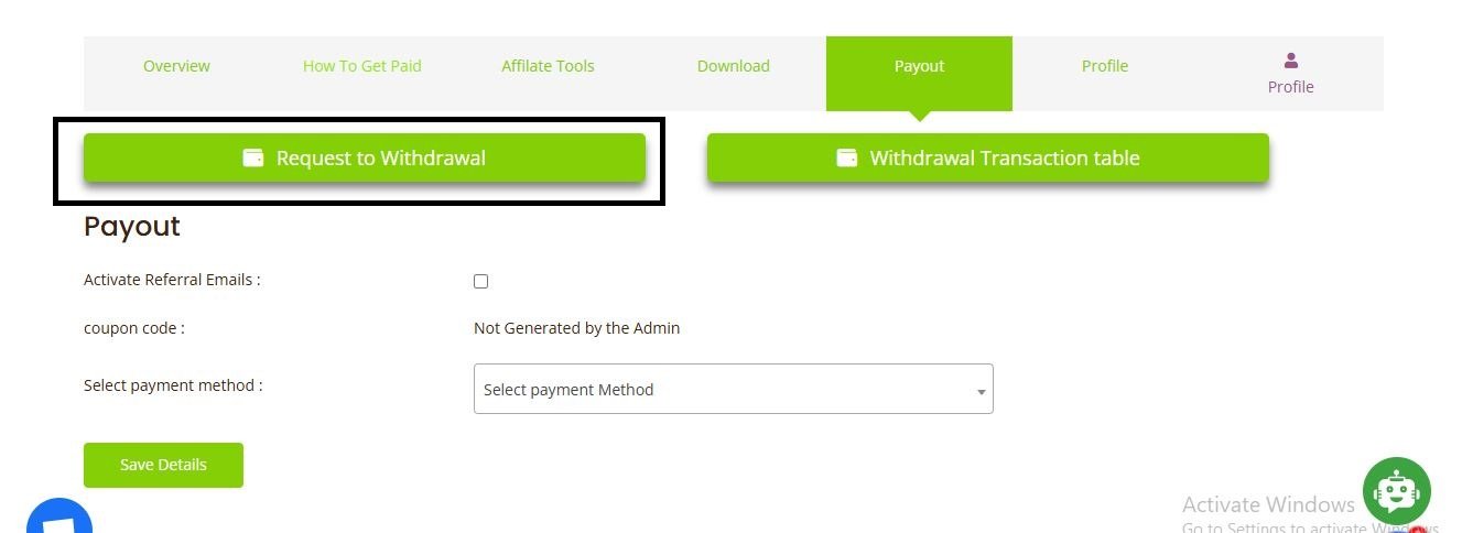 request to withdrawl button