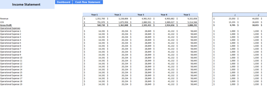 Customer Engagement Excel Financial Model - Income Statement