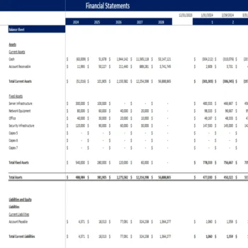 Fitness Center Excel Financial Model - Balance Sheet