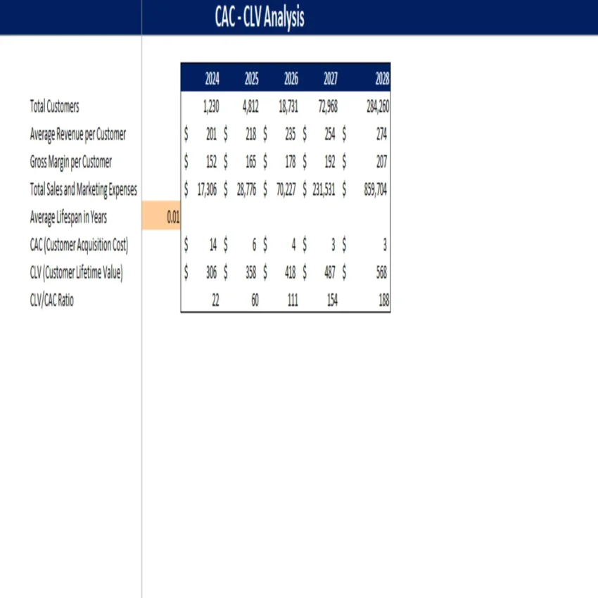 Fitness Center Excel Financial Model - CAC CLV Analysis