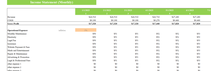 Kiosks Financial Model-Monthly Income Statement