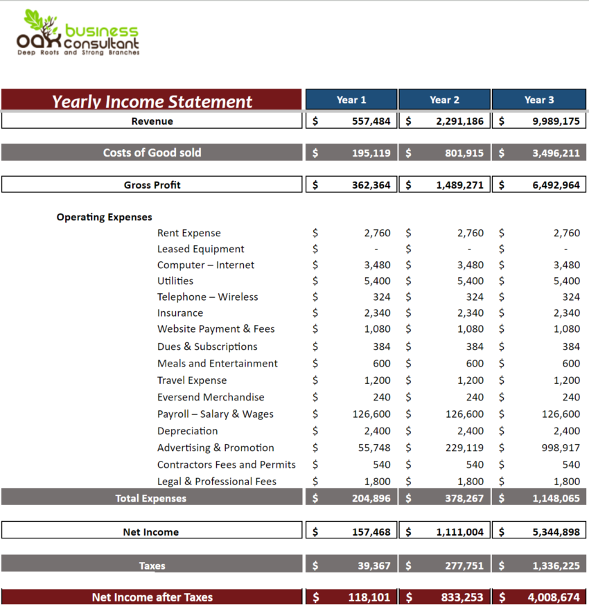 Small Online Business Financial Model-Income Statement