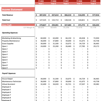 Airbnb Excel Financial Model - Income Statement