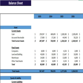 Insurance Agency Excel Financial Model-balance sheet