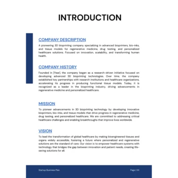 3D Bioprinting Business Plan Template - Introduction