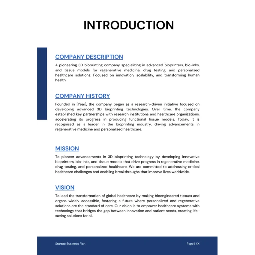 3D Bioprinting Business Plan Template - Introduction
