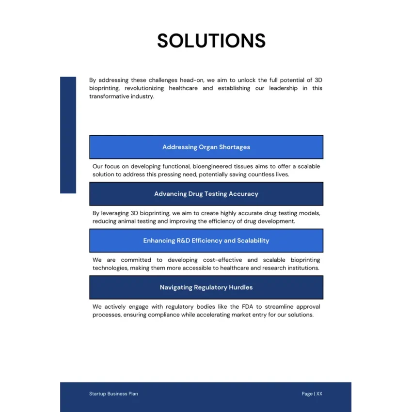 3D Bioprinting Business Plan Template - Solutions