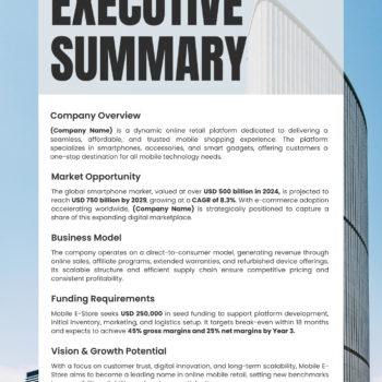 Mobile E-Store Business Plan Template - Executive Summary