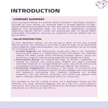 Boutique Business Plan-Introduction