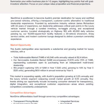 Car Dealer Business Plan Template - Executive Summary