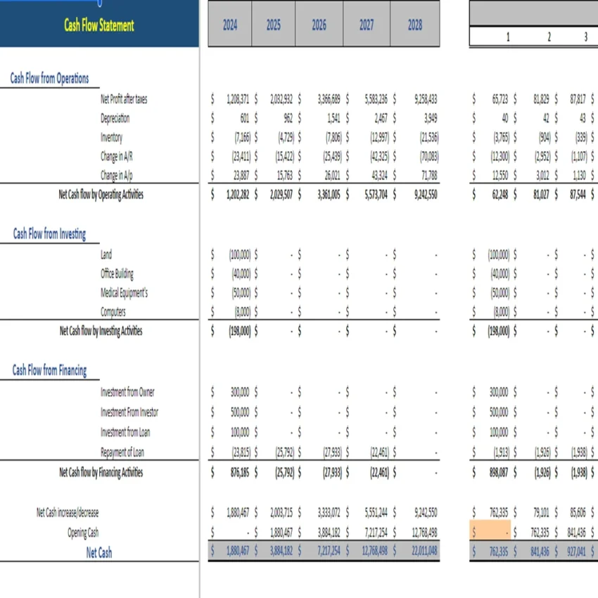 Chiropractor Model - Cashflow