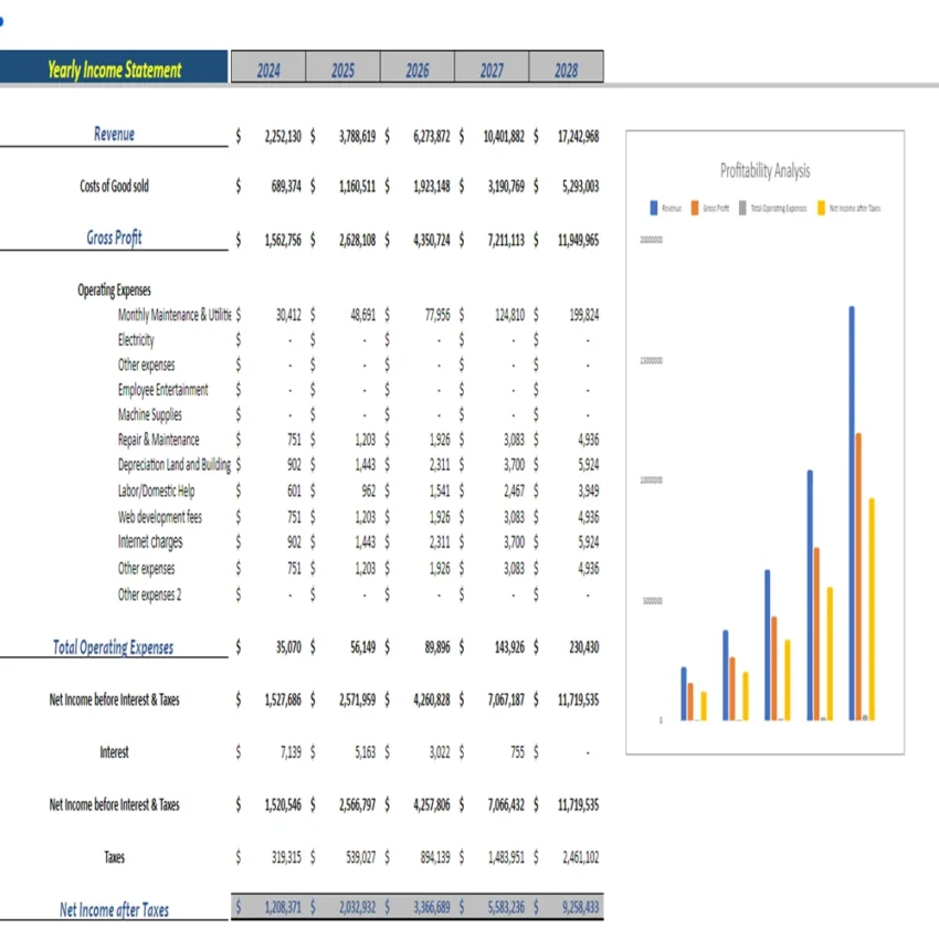 Chiropractor Model - Yearly Income Statement