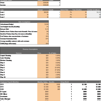 Cleaning Service Excel Financial Model Input Sheet