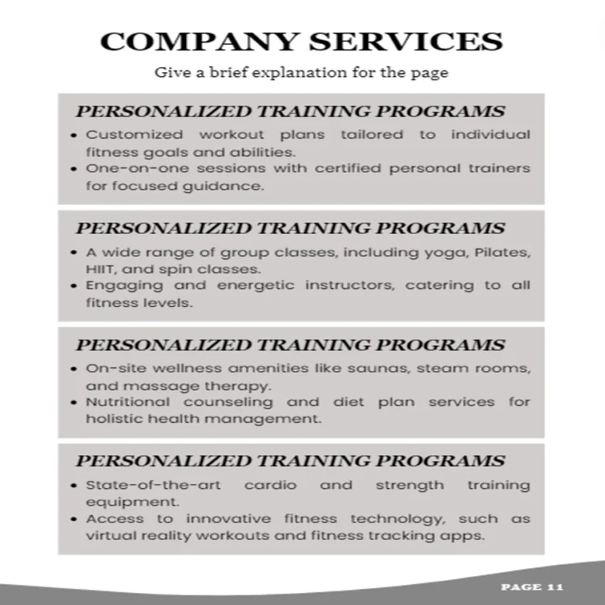 Gym Business Plan - Company Services