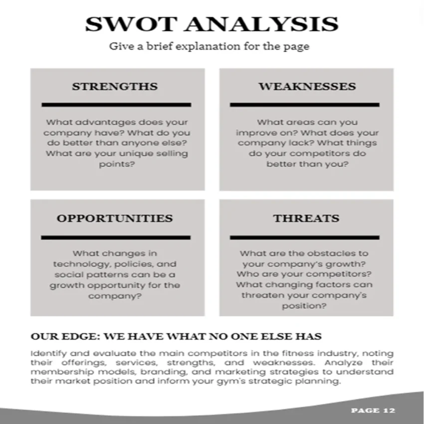 Gym Business Plan - SWOT ANALYSIS