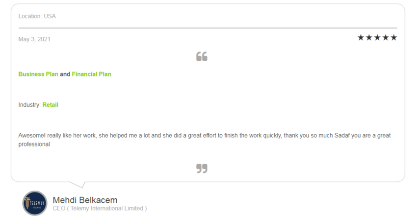 Meat Shop Financial Model - Testimonial