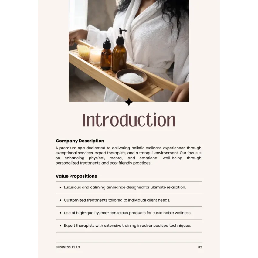 Spa Business Plan Template - Introduction