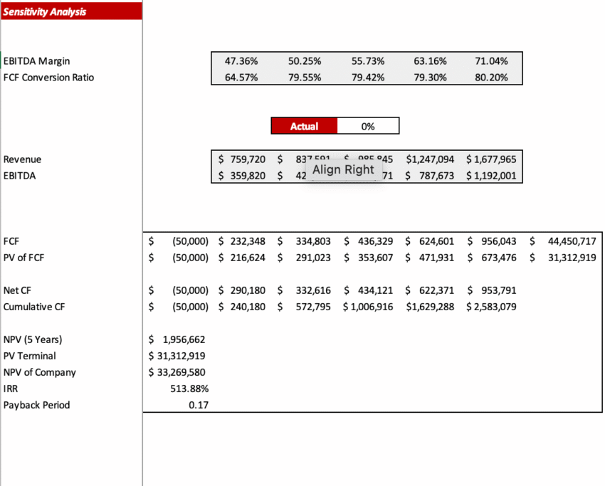 The meat shop financial model - Sensitivity Analysis