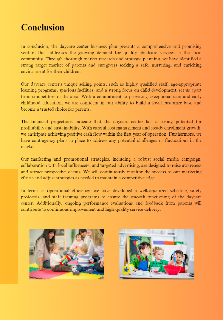 Daycare Center Business Plan Template-Conclusion