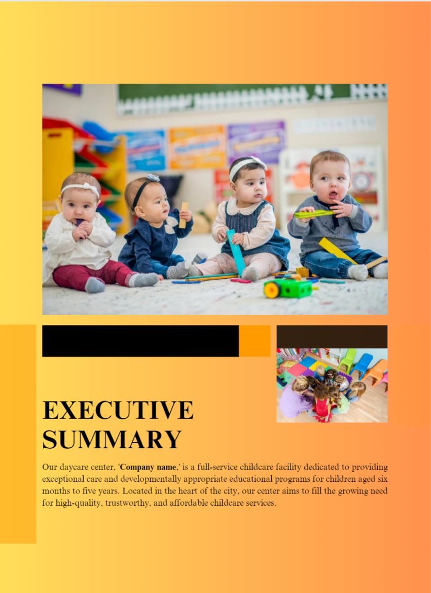 Daycare Center Business Plan Template-Executive Summary