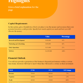 Daycare Center Business Plan Template-Financial Highlights