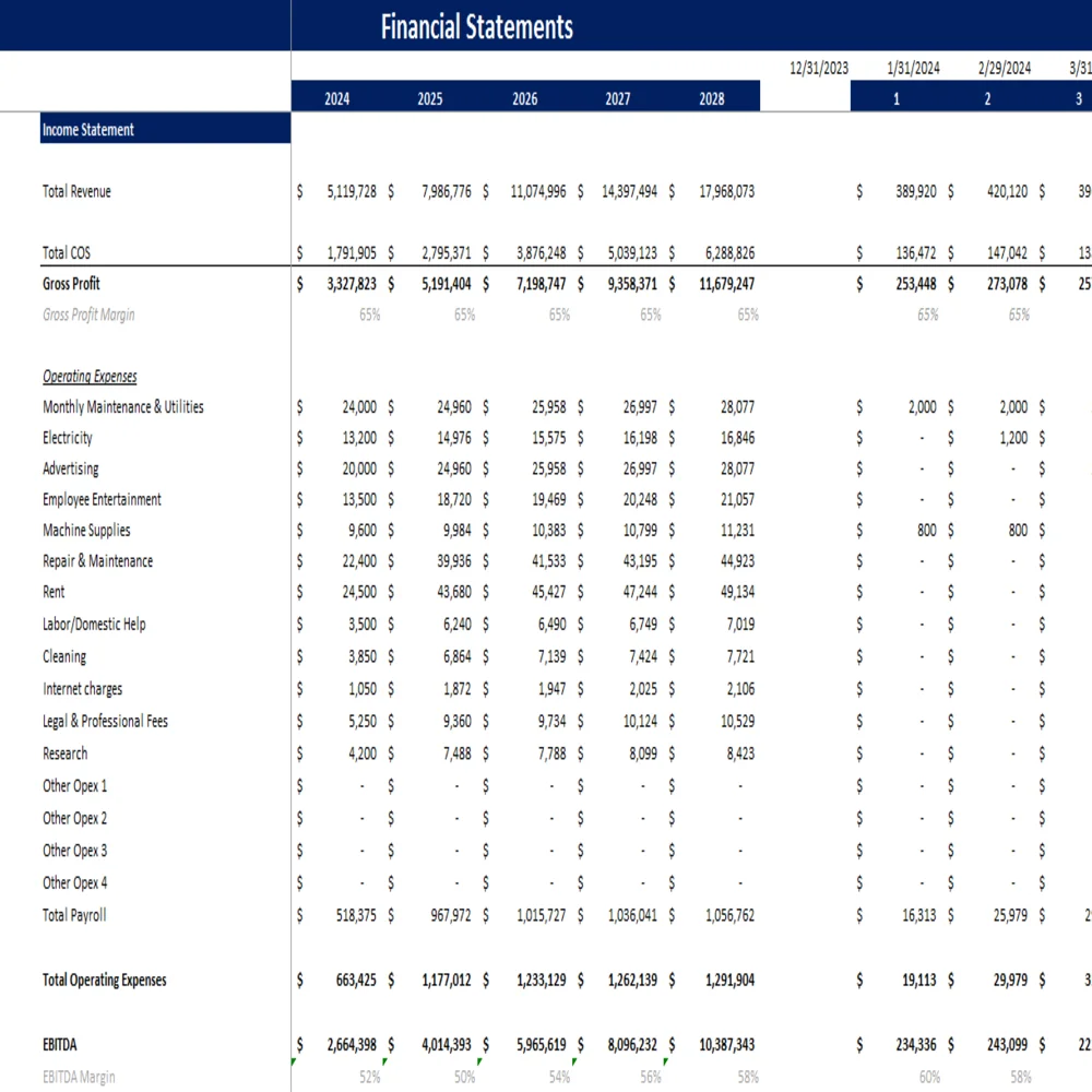 Movie Theatre Excel Financial Model - Income Statement