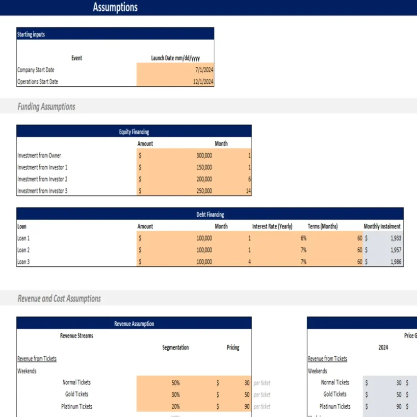 Movie Theatre Excel Financial Model - Input Sheet