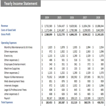 Dance Studio Excel Financial Model Projection Template -Income Statement