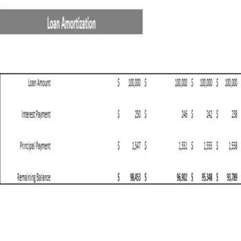 Dance Studio Excel Financial Model Projection Template - Loan Amortization Schedule