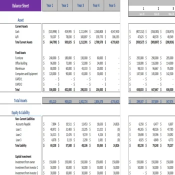 Gaming Center Excel Financial Model - Balance Sheet