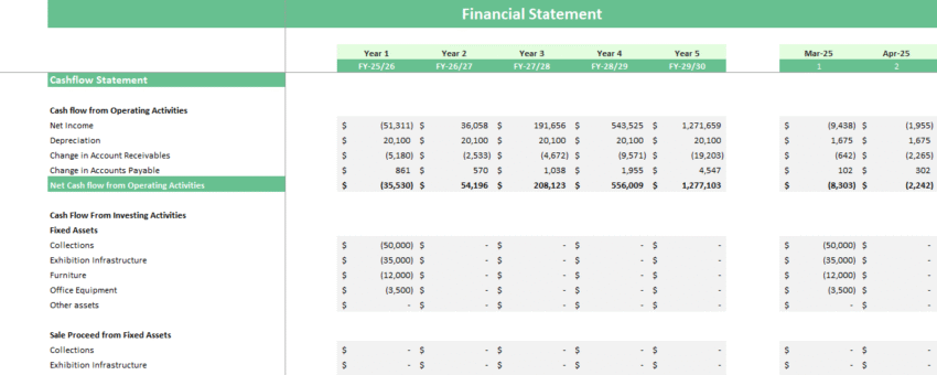Museum Financial Model - Cashflow Statement