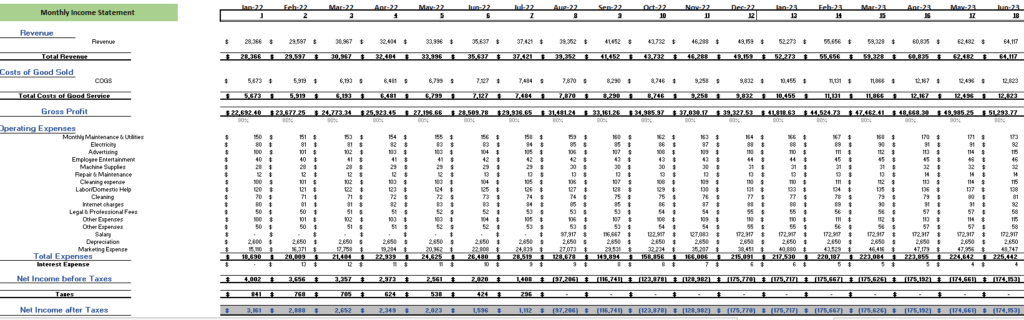 Museum Financial Model Monthly Income Statement