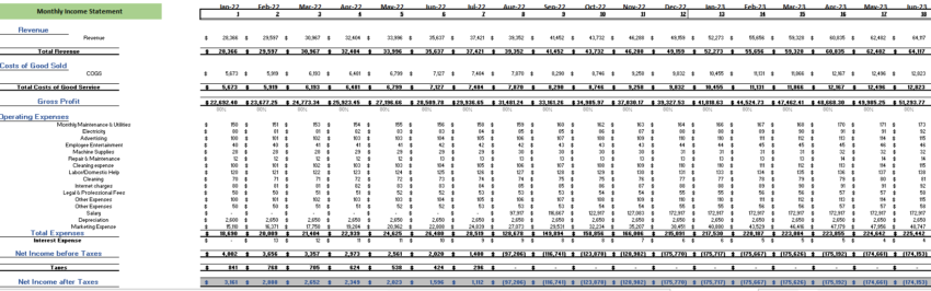 Museum Financial Model Monthly Income Statement