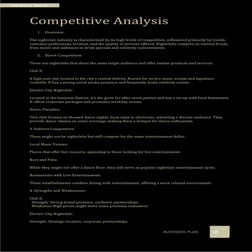 Night Club Business Plan-Competitive Analysis