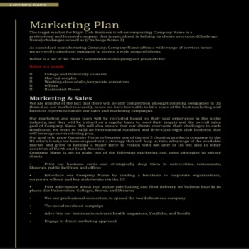 Night Club Business Plan-Marketing Plan