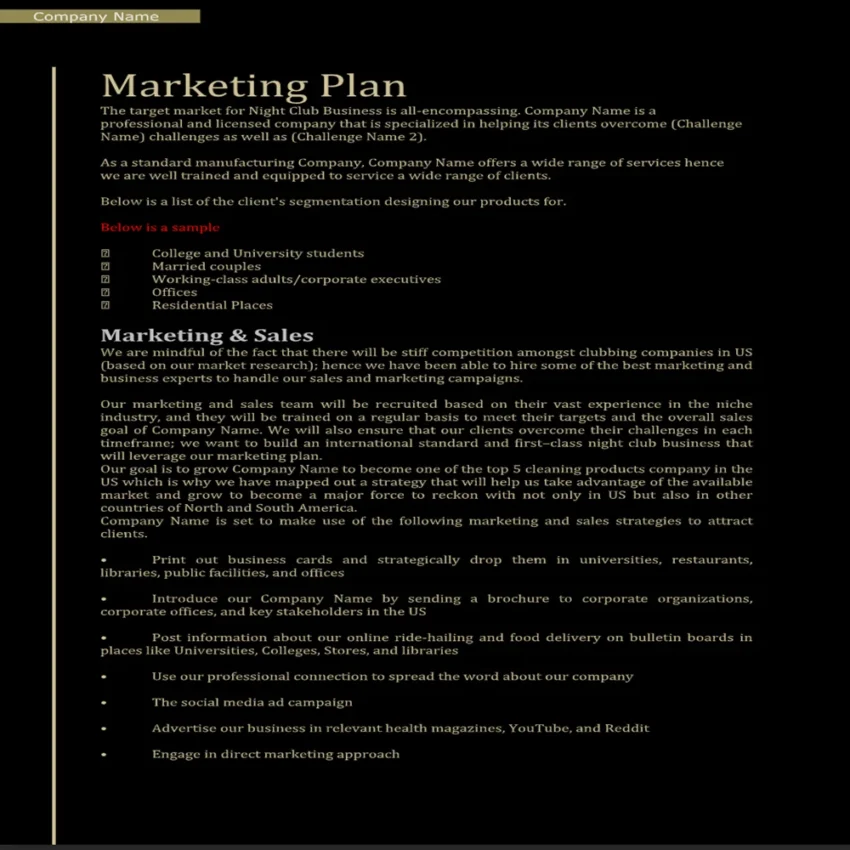 Night Club Business Plan-Marketing Plan