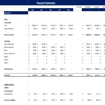 Night Club Excel Financial Model - Balance Sheet