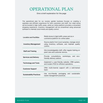 Nursery Garden Business Plan Template - Operational Plan