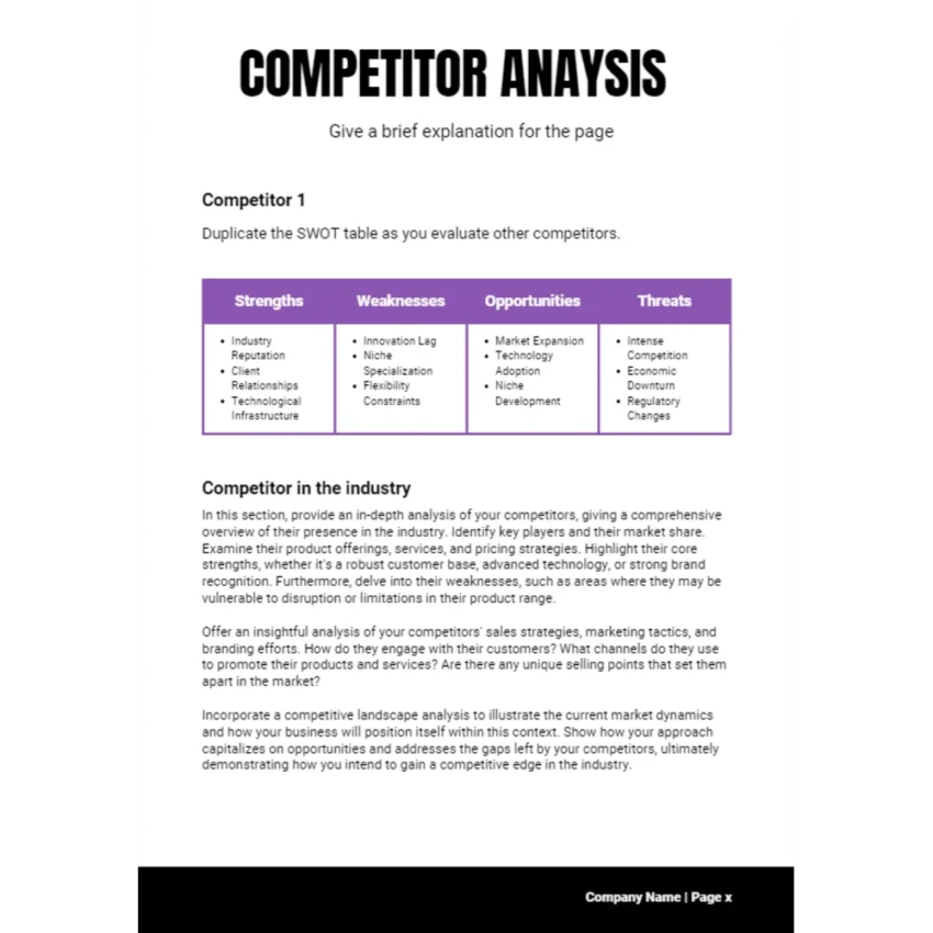 Nutrition Service Business Plan - Competitor Analysis