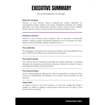 Nutrition Service Business Plan - Executive Summary