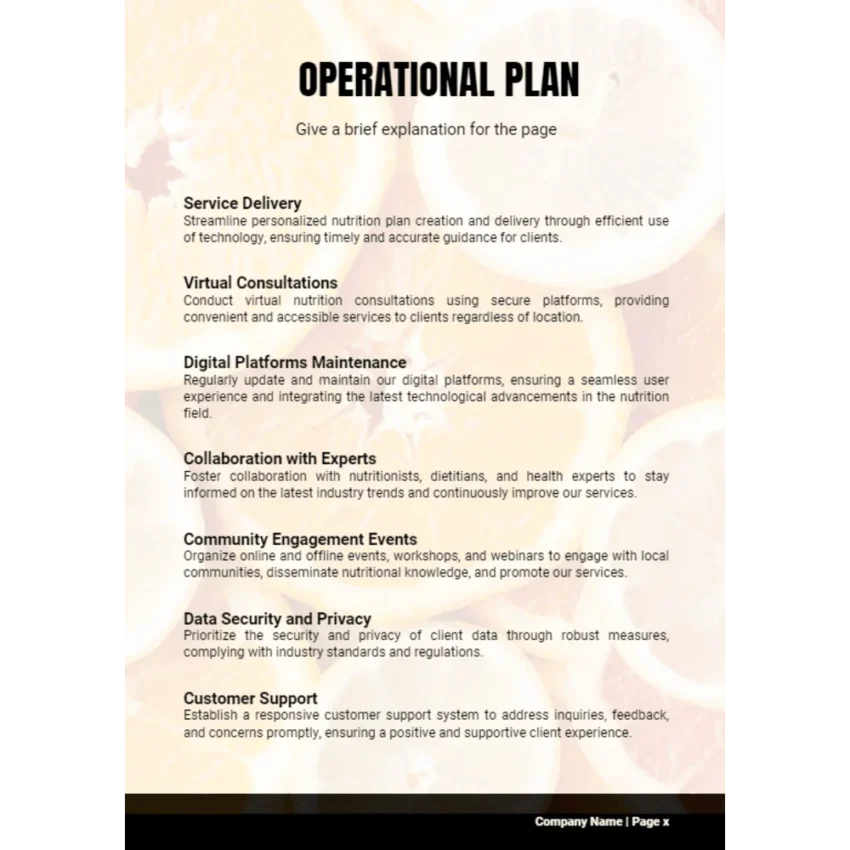 Nutrition Service Business Plan - Operational Plan