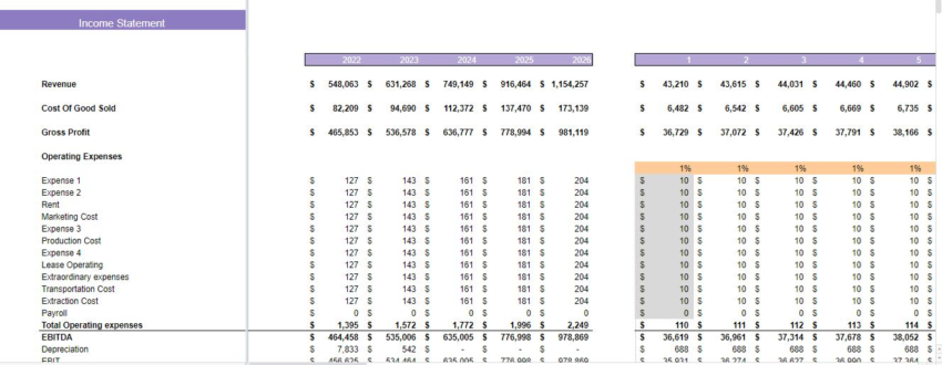 Oil and Gas Financial Model Template-income statement