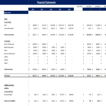 Theme Park Excel Financial Model - Balance Sheet