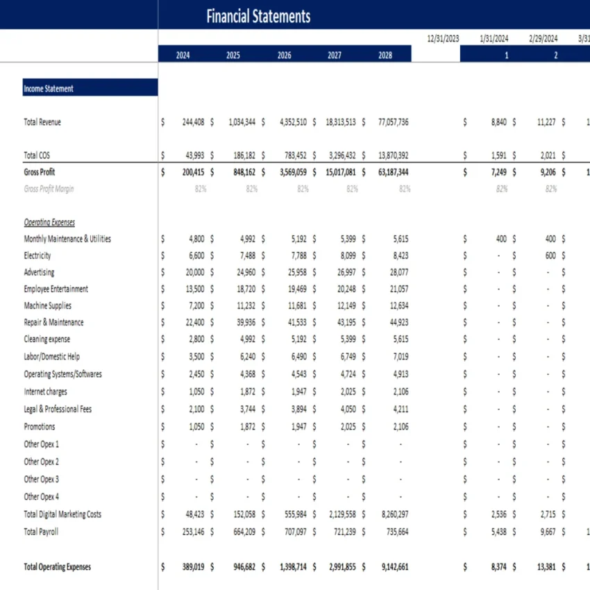 Theme Park Excel Financial Model - Income Statement