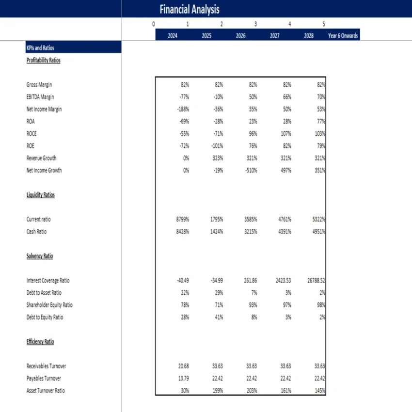 Theme Park Excel Financial Model - KPIs and Ratios