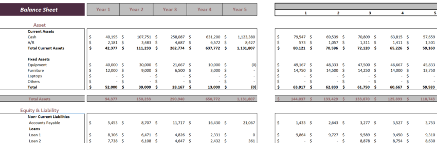 Drug Rehab Excel Financial Model Template-Balance Sheet