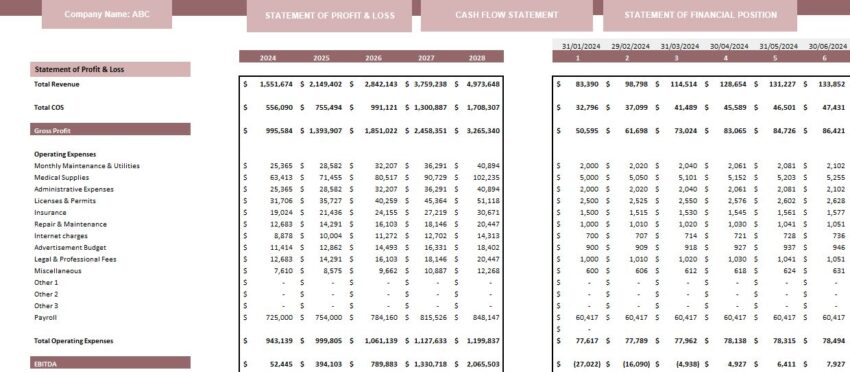 Orthopedic Center Excel Financial Model Template - Income Statement