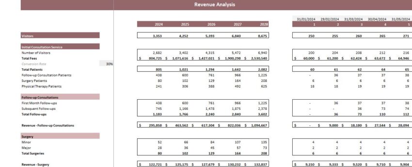 Orthopedic Center Excel Financial Model Template - Revenue Analysis