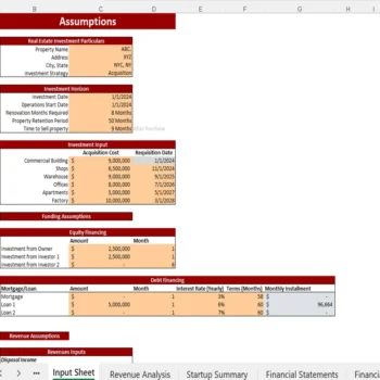 Real Estate Acquisition Model(Commercial and Industrial) - Input Sheet