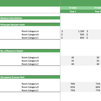 Hostel Excel Financial model - Revenue Analysis